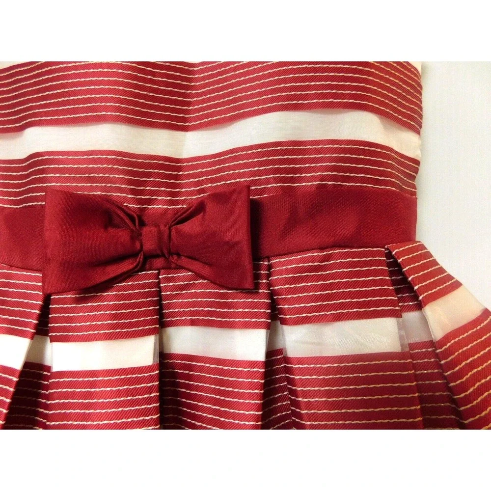 Jona Michelle Girls Size 10  Cranberry and White Striped Dress‎ Bow in front